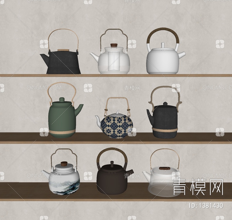 茶壶 茶具SU模型下载【ID:1381430】