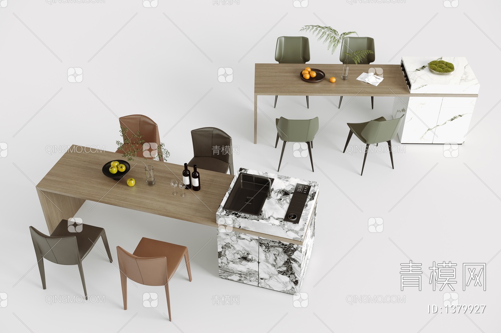 岛台餐桌椅3D模型下载【ID:1379927】