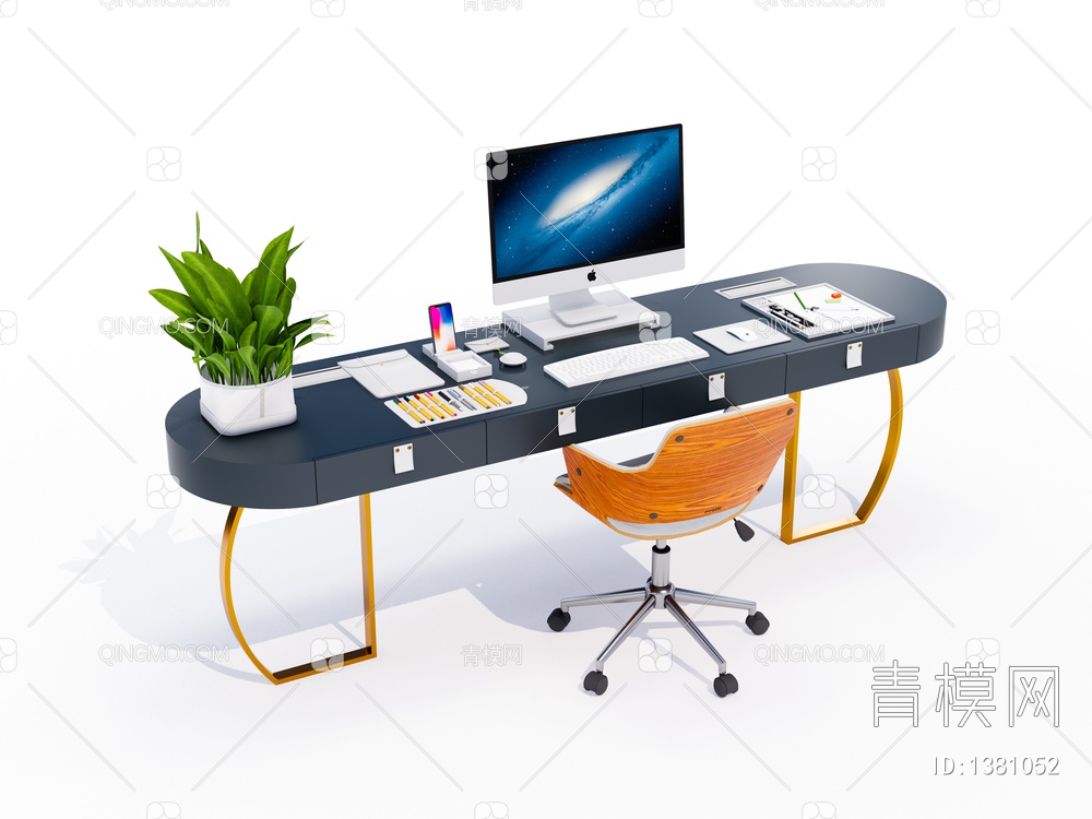 书桌椅组合SU模型下载【ID:1381052】