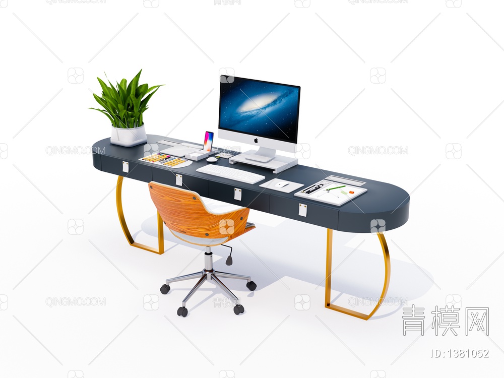 书桌椅组合SU模型下载【ID:1381052】