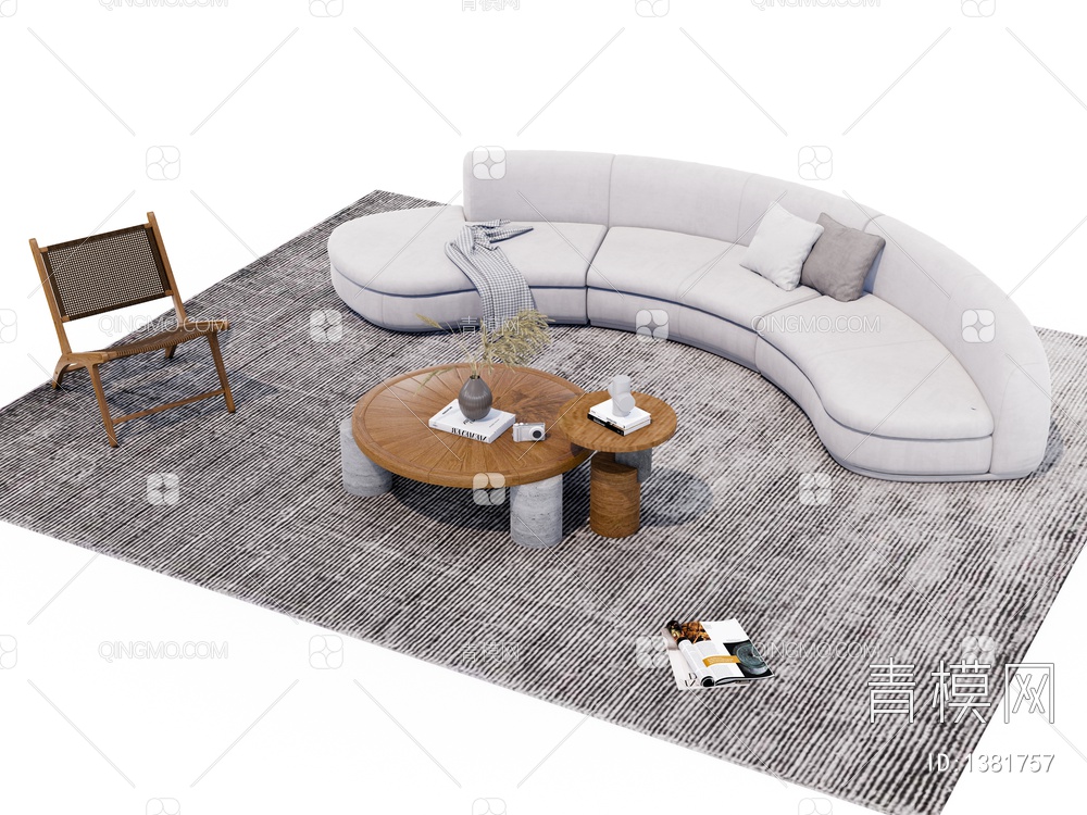 弧形沙发茶几组合SU模型下载【ID:1381757】