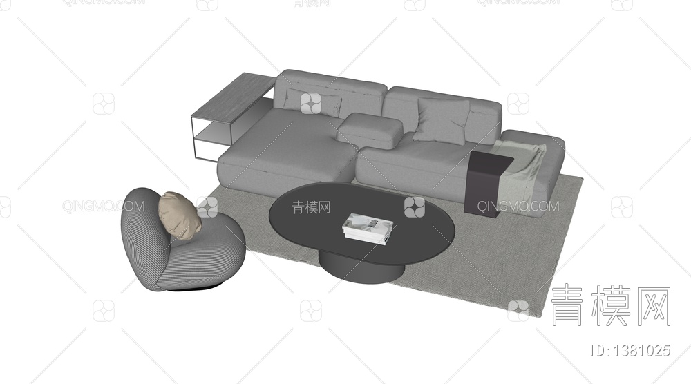 沙发茶几椅组合SU模型下载【ID:1381025】
