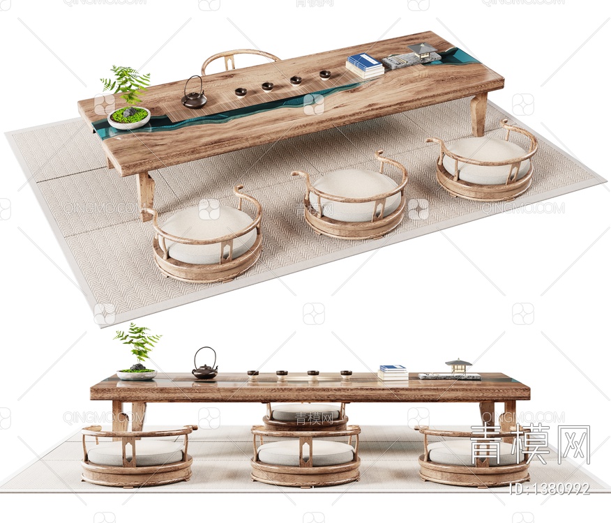 茶桌椅组合3D模型下载【ID:1380992】