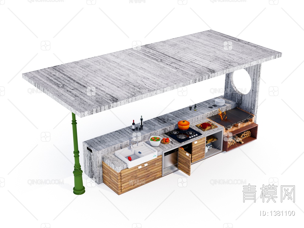 乡村开放式厨房SU模型下载【ID:1381100】