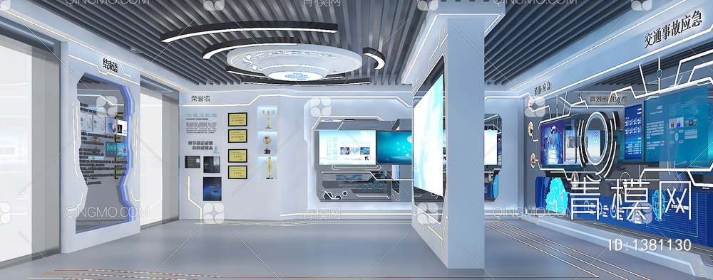 科技安全教育展厅 LED拼接大屏 互动触摸屏 荣誉墙3D模型下载【ID:1381130】