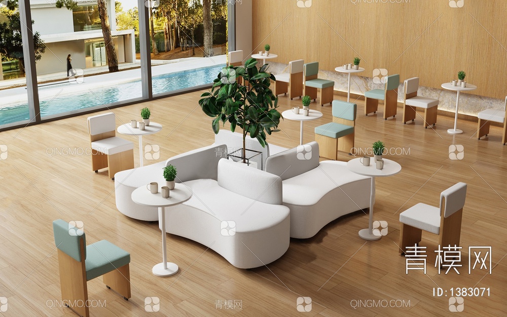 休息区卡座沙发组合3D模型下载【ID:1383071】