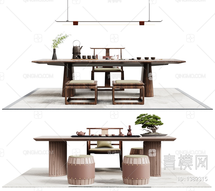 茶桌椅组合SU模型下载【ID:1382315】