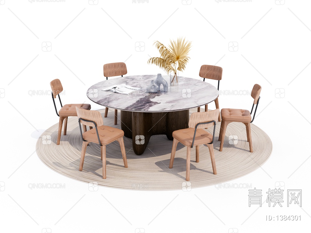 圆形餐桌椅组合SU模型下载【ID:1384301】