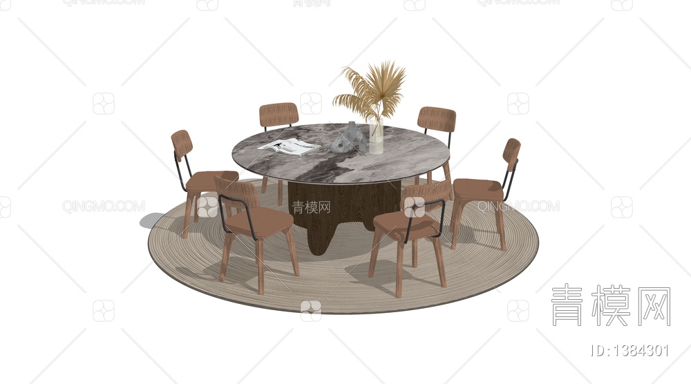 圆形餐桌椅组合SU模型下载【ID:1384301】