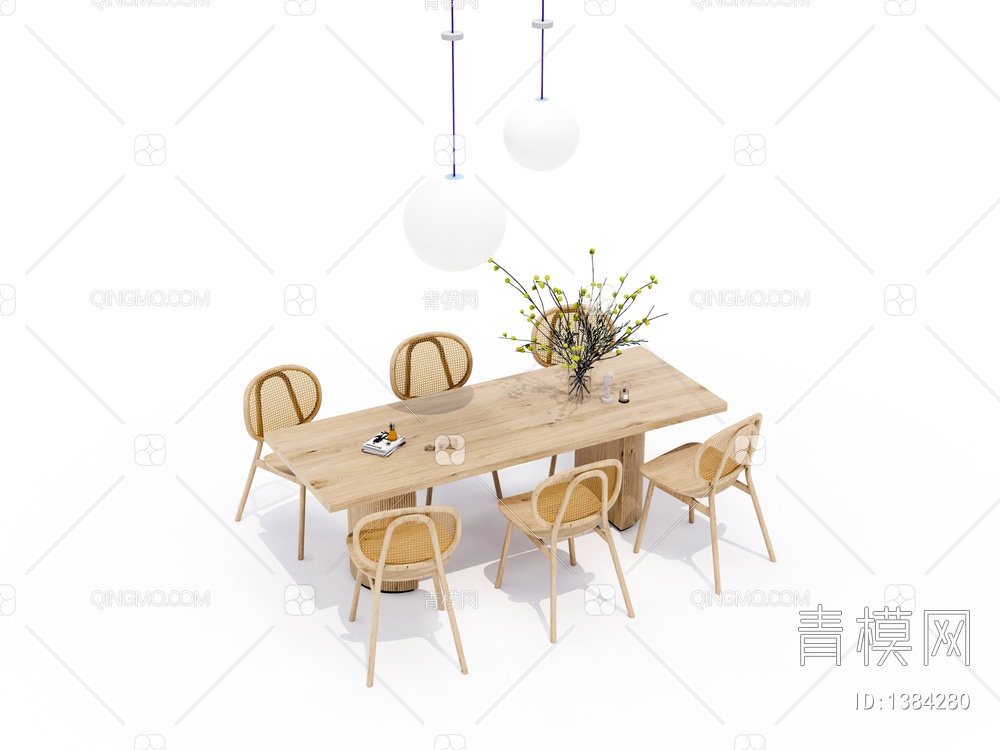 实木餐桌椅SU模型下载【ID:1384280】