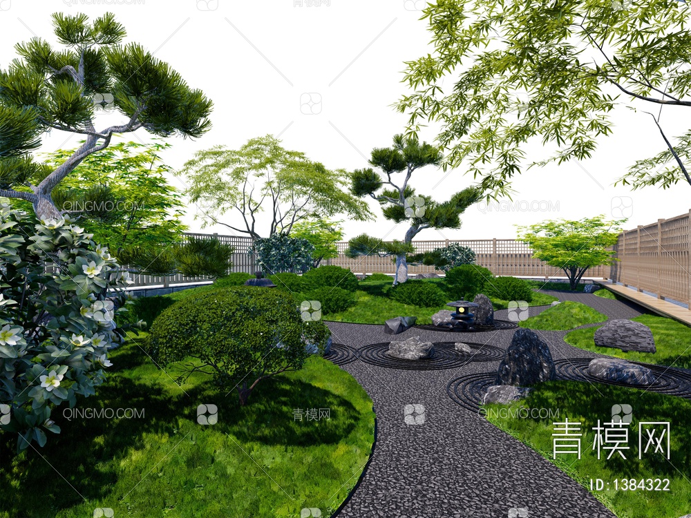 枯山水庭院景观SU模型下载【ID:1384322】