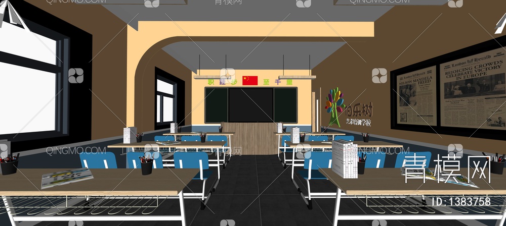 学校教室桌椅组合SU模型下载【ID:1383758】