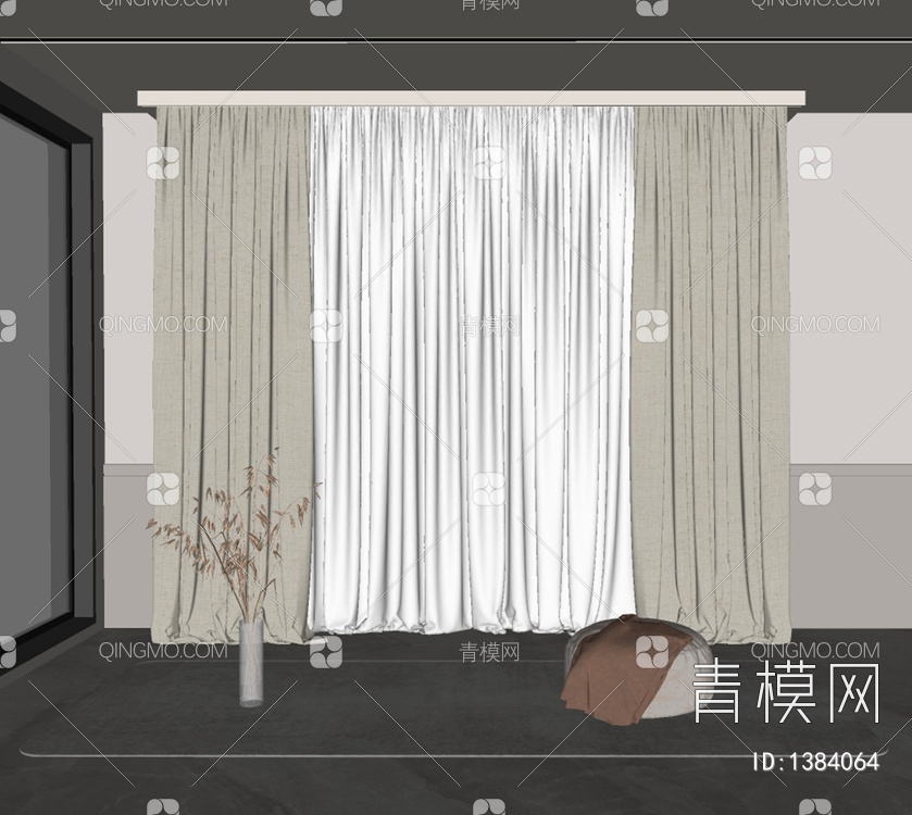 灰色窗帘SU模型下载【ID:1384064】