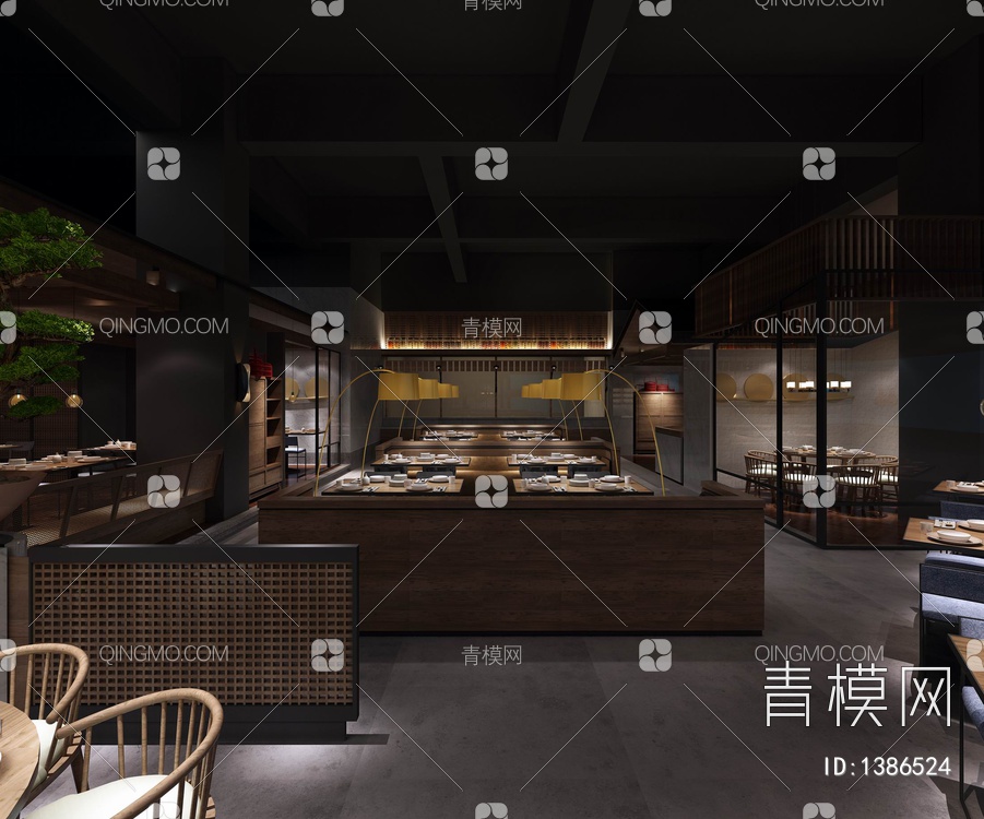 450㎡家常菜餐厅CAD施工图+效果图 中餐厅 特色餐厅 餐饮【ID:1386524】