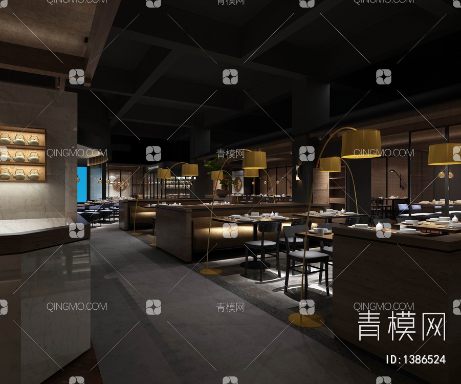 450㎡家常菜餐厅CAD施工图+效果图 中餐厅 特色餐厅 餐饮【ID:1386524】
