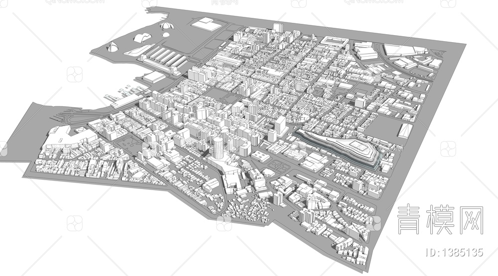 鸟瞰图城市规划SU模型下载【ID:1385135】