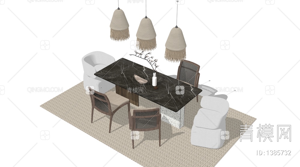 餐桌椅组合SU模型下载【ID:1385732】