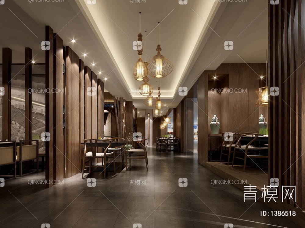 450㎡家常菜餐厅CAD施工图+效果图 中餐厅 特色餐厅 餐饮【ID:1386518】