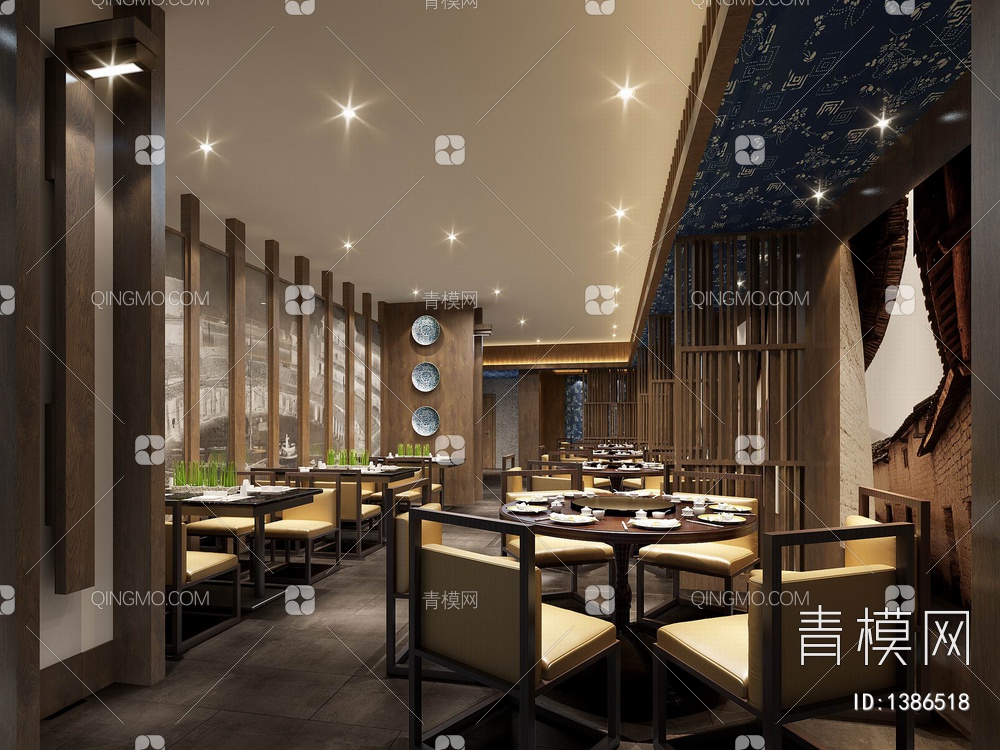 450㎡家常菜餐厅CAD施工图+效果图 中餐厅 特色餐厅 餐饮【ID:1386518】