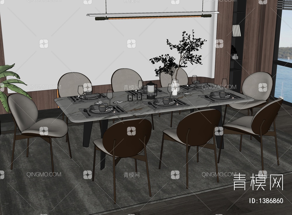 餐桌椅组合SU模型下载【ID:1386860】