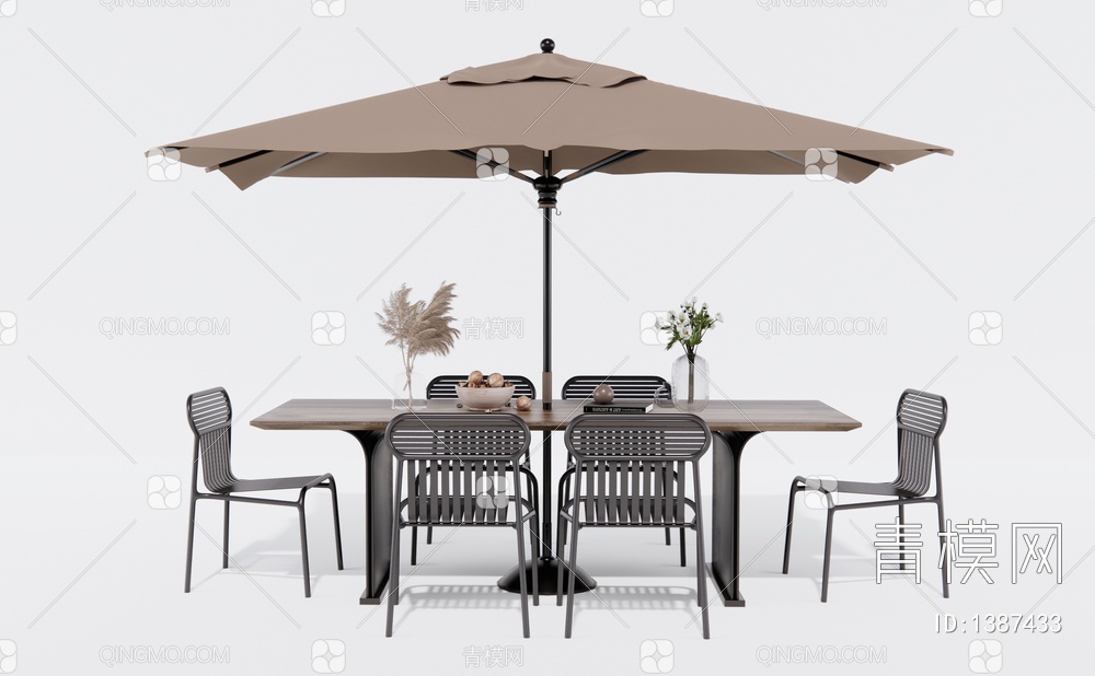户外休闲桌椅 铁艺桌椅 太阳伞桌椅 餐桌椅3D模型下载【ID:1387433】