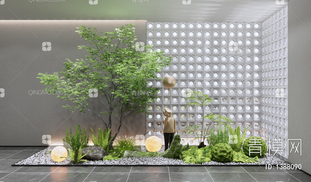 庭院植物小品 室内景观 植物堆 景观树 蕨类植物 花草植物 花卉 苔藓3D模型下载【ID:1388090】