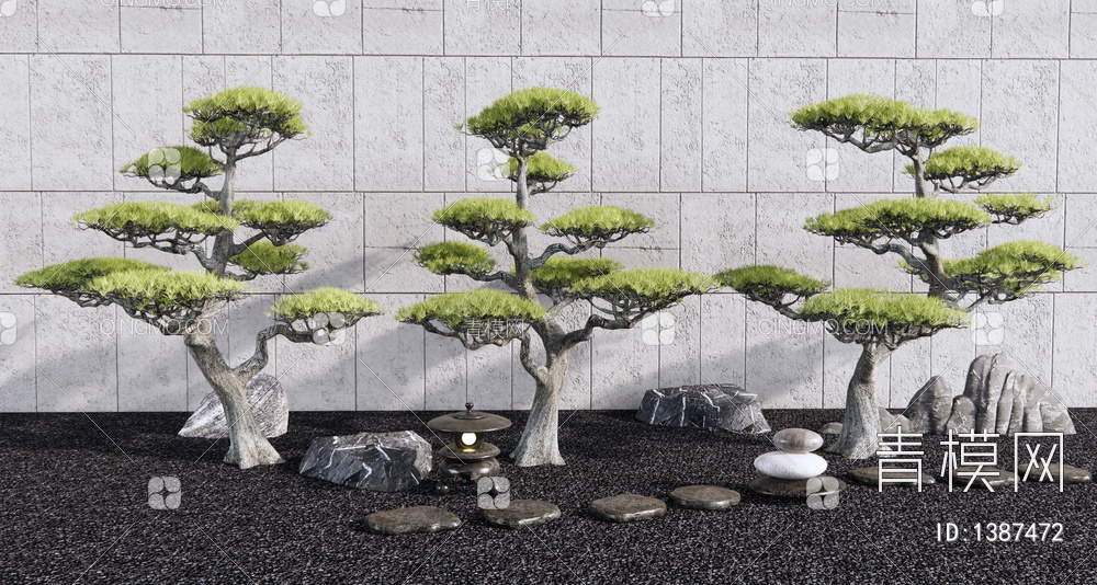 造型松树 柏松 迎客松 景观石 枯山石庭院小品3D模型下载【ID:1387472】