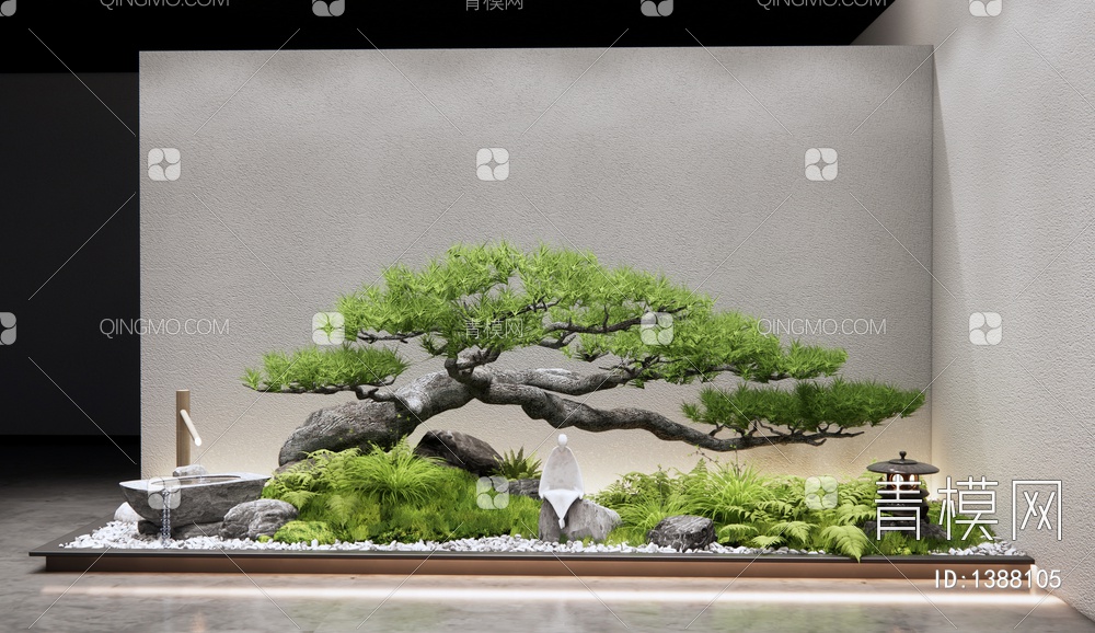 庭院小品 迎客松 室内景观小品 景观石头 植物景观3D模型下载【ID:1388105】