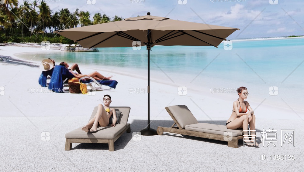 户外沙滩躺椅 泳池躺椅 户外椅 比基尼美女3D模型下载【ID:1388126】