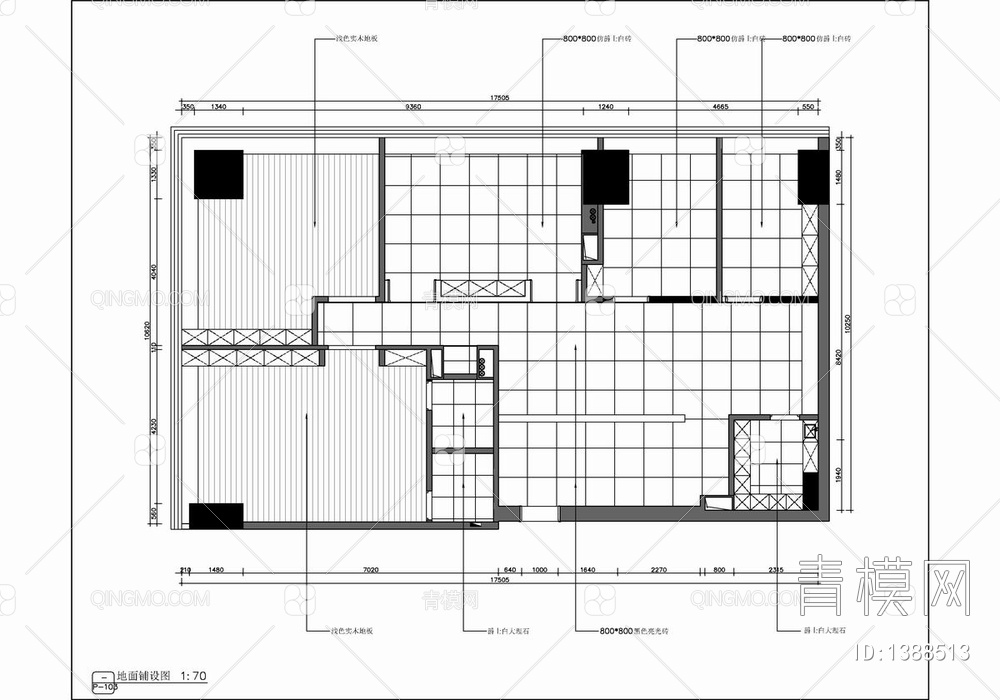 200㎡办公室CAD施工图 办公室 办公区【ID:1388513】