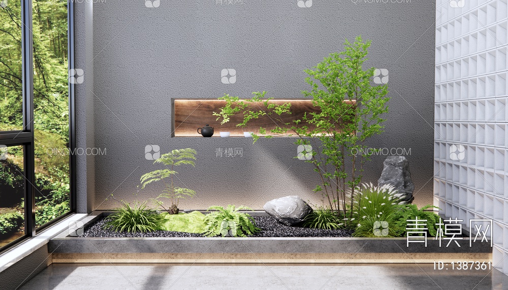 植物景观造景 景观石头 植物堆 灌木 蕨类植物 乔木 室内造景SU模型下载【ID:1387361】