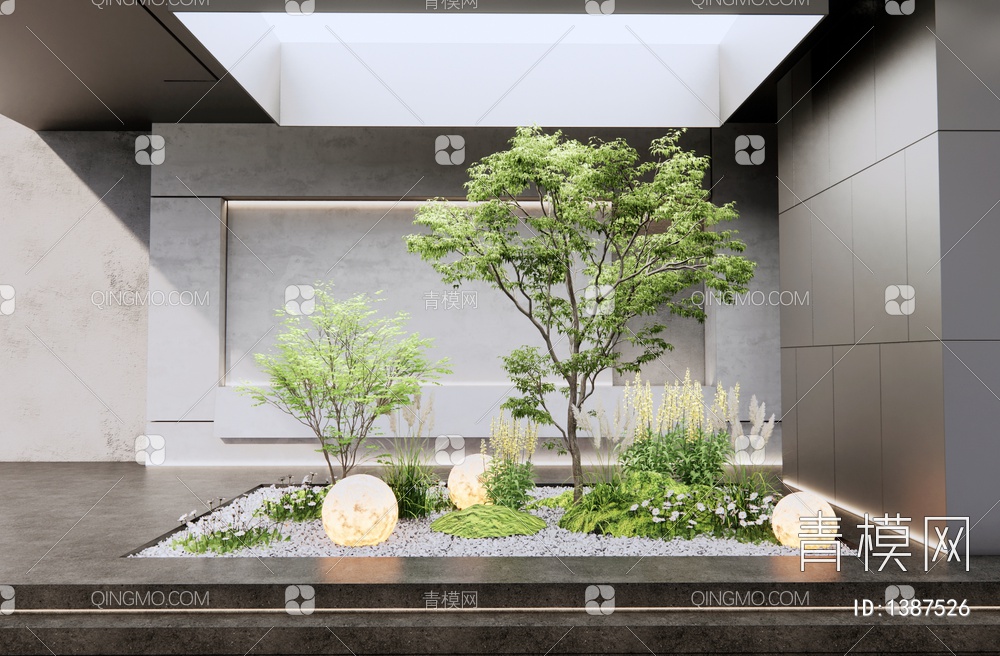 室内植物景观造景 植物堆景观 花草 景观树 乔木 球形景观灯3D模型下载【ID:1387526】