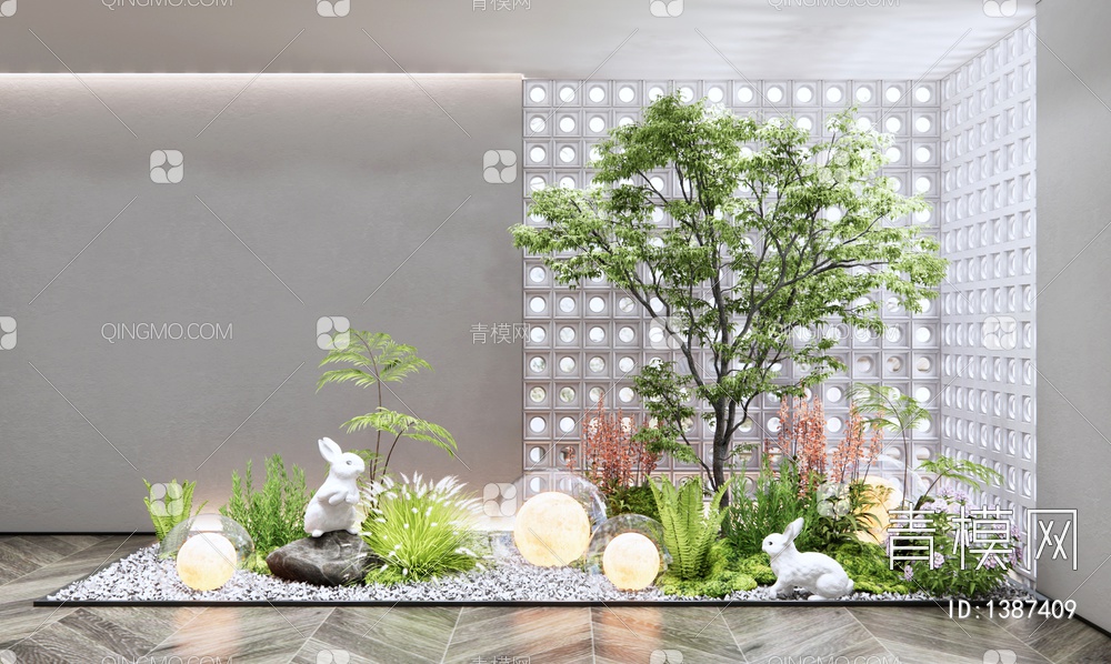 庭院植物景观小品 室内景观 植物堆 景观树 蕨类植物 动物雕塑小品 花草植物 花卉3D模型下载【ID:1387409】