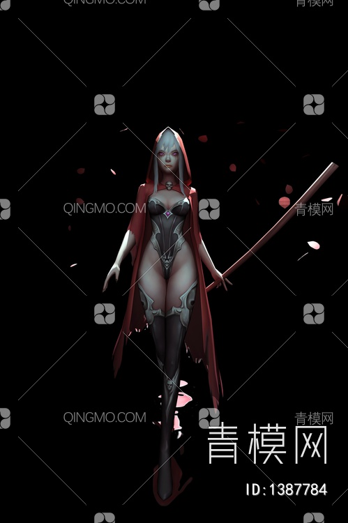 FBX Max 血红色斗篷银色头发的血腥魔女3D模型下载【ID:1387784】