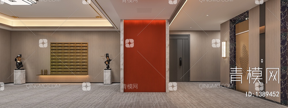 小区单元门电梯间3D模型下载【ID:1389452】