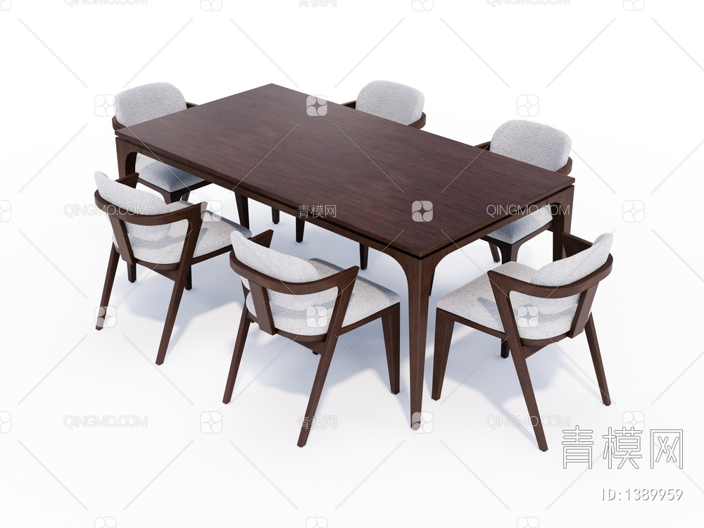 实木餐桌椅组合SU模型下载【ID:1389959】