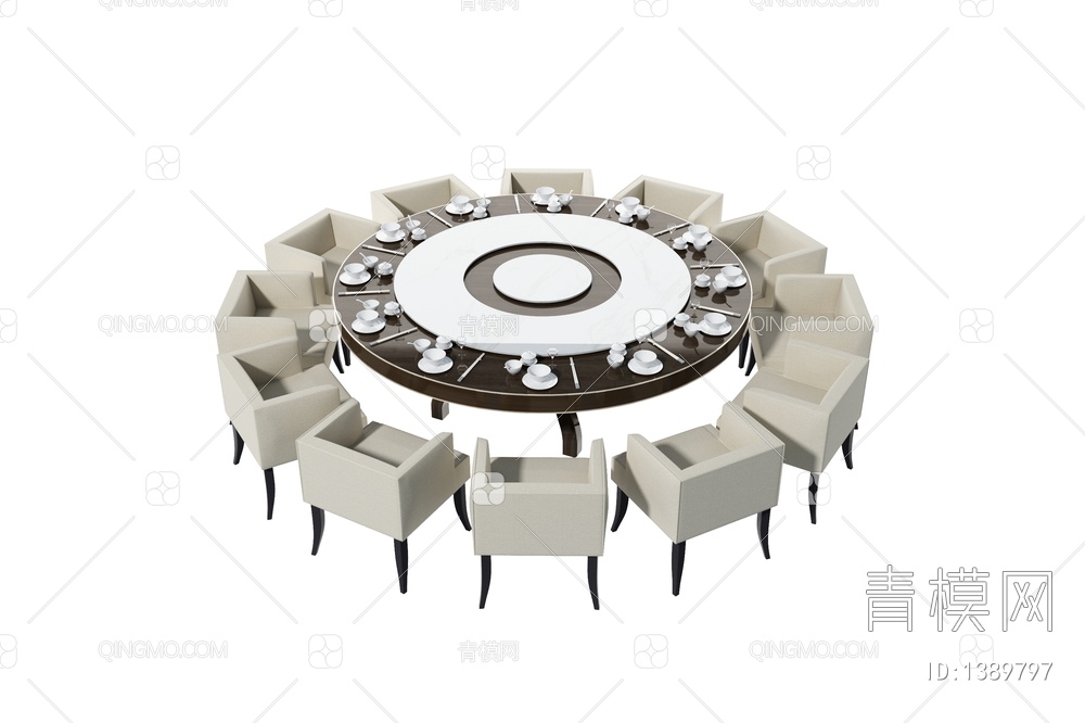 包房餐桌椅组合3D模型下载【ID:1389797】