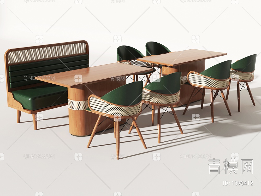 卡座 餐桌组合3D模型下载【ID:1390412】