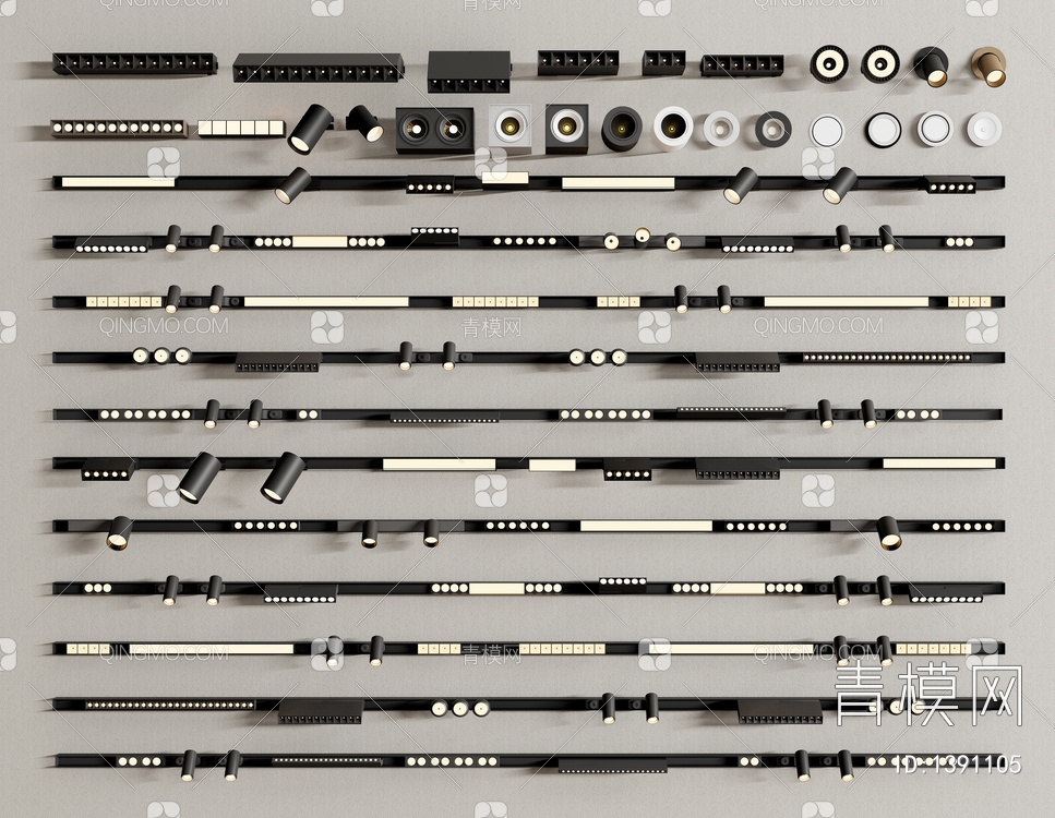 筒灯射灯 磁吸轨道灯 线性灯3D模型下载【ID:1391105】
