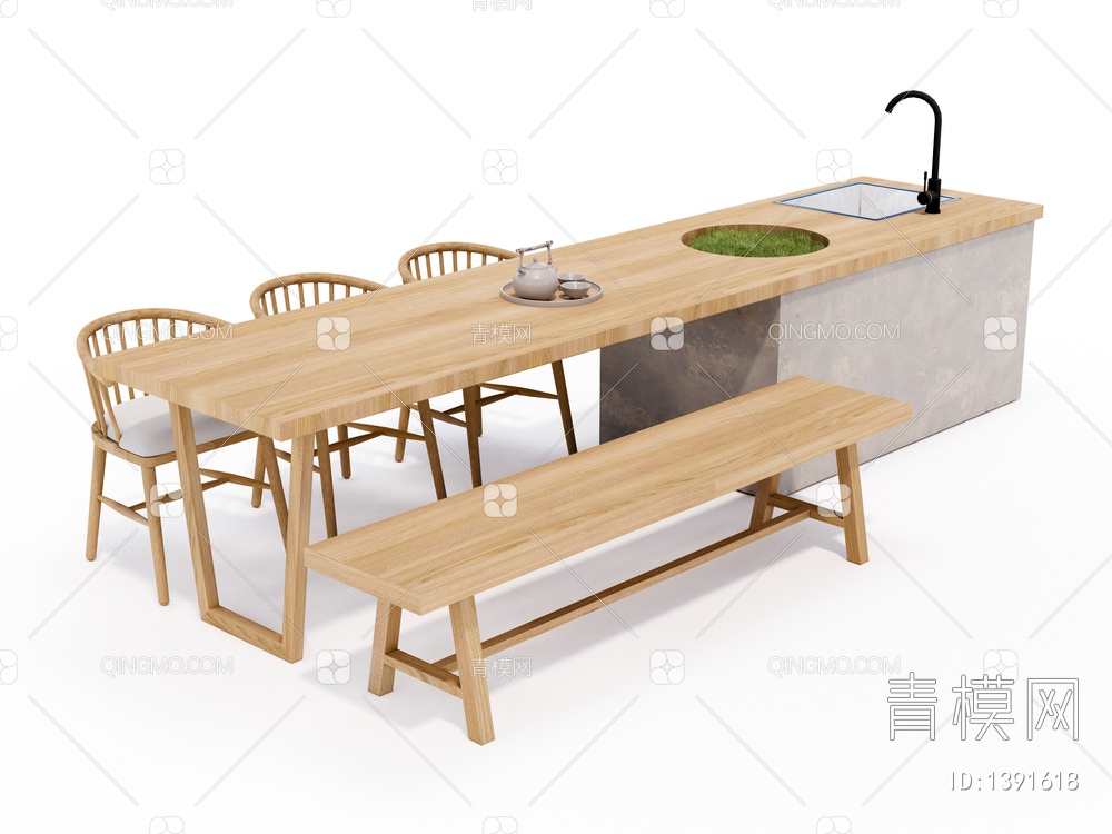 中岛餐桌椅SU模型下载【ID:1391618】
