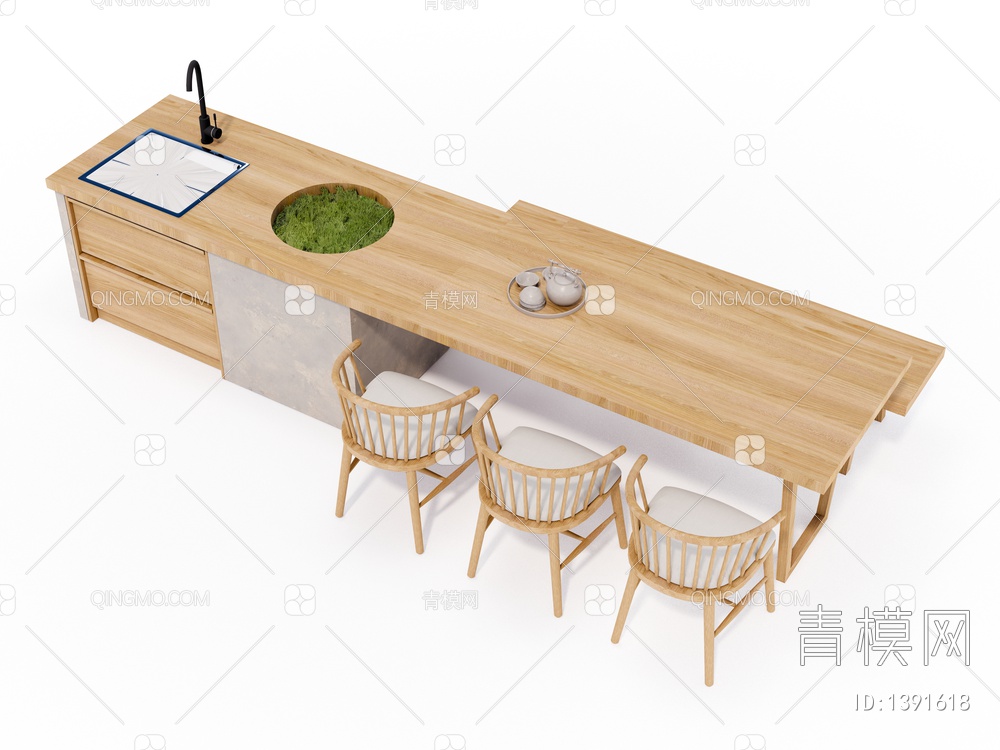 中岛餐桌椅SU模型下载【ID:1391618】