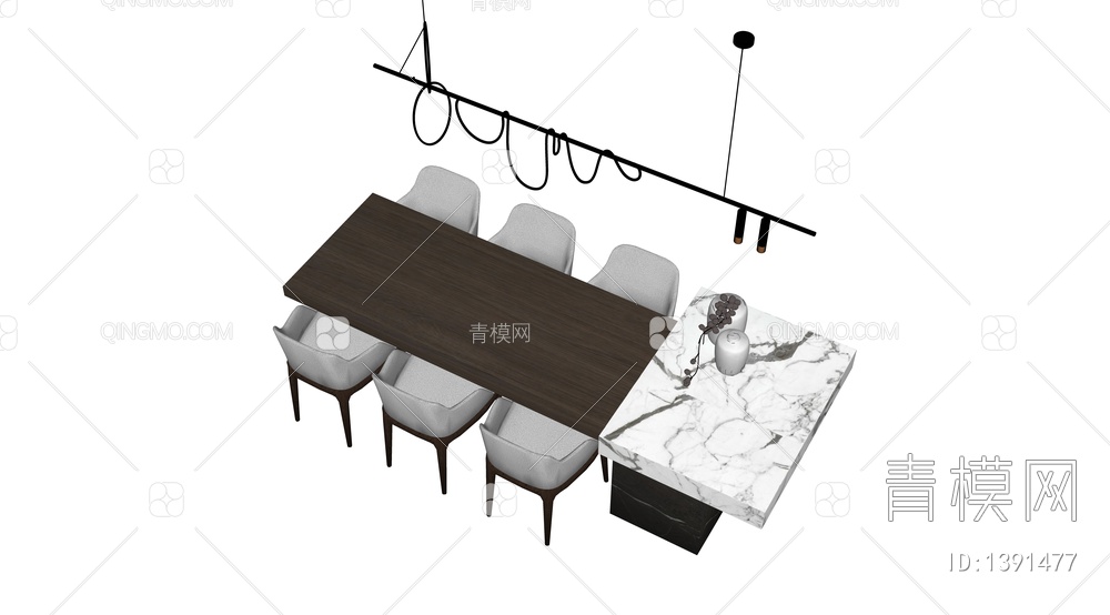 中岛台 西厨餐桌椅SU模型下载【ID:1391477】