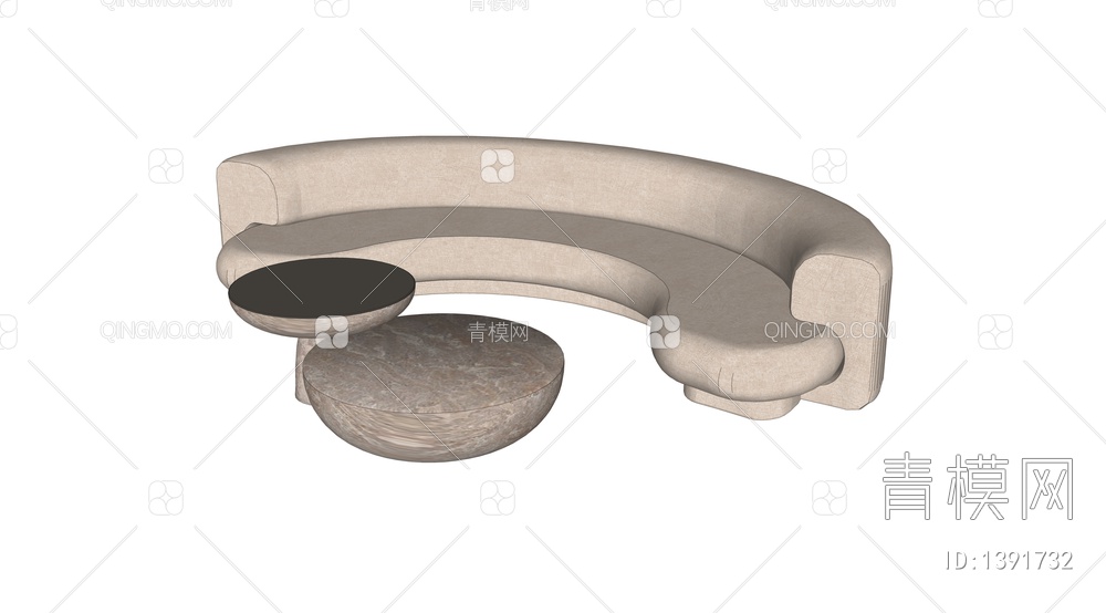 弧形沙发茶几组合SU模型下载【ID:1391732】
