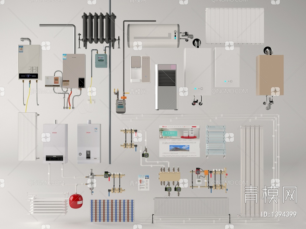 管道_热水器_燃气表_暖气片suSU模型下载【ID:1394399】