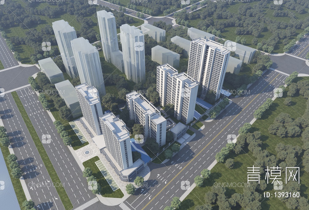 住宅小区鸟瞰规划3D模型下载【ID:1393160】