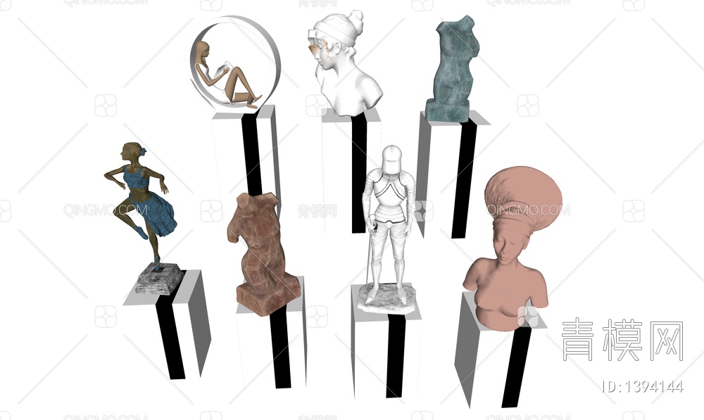 人物芭蕾人物铠甲潮玩雕塑饰品摆件SU模型下载【ID:1394144】
