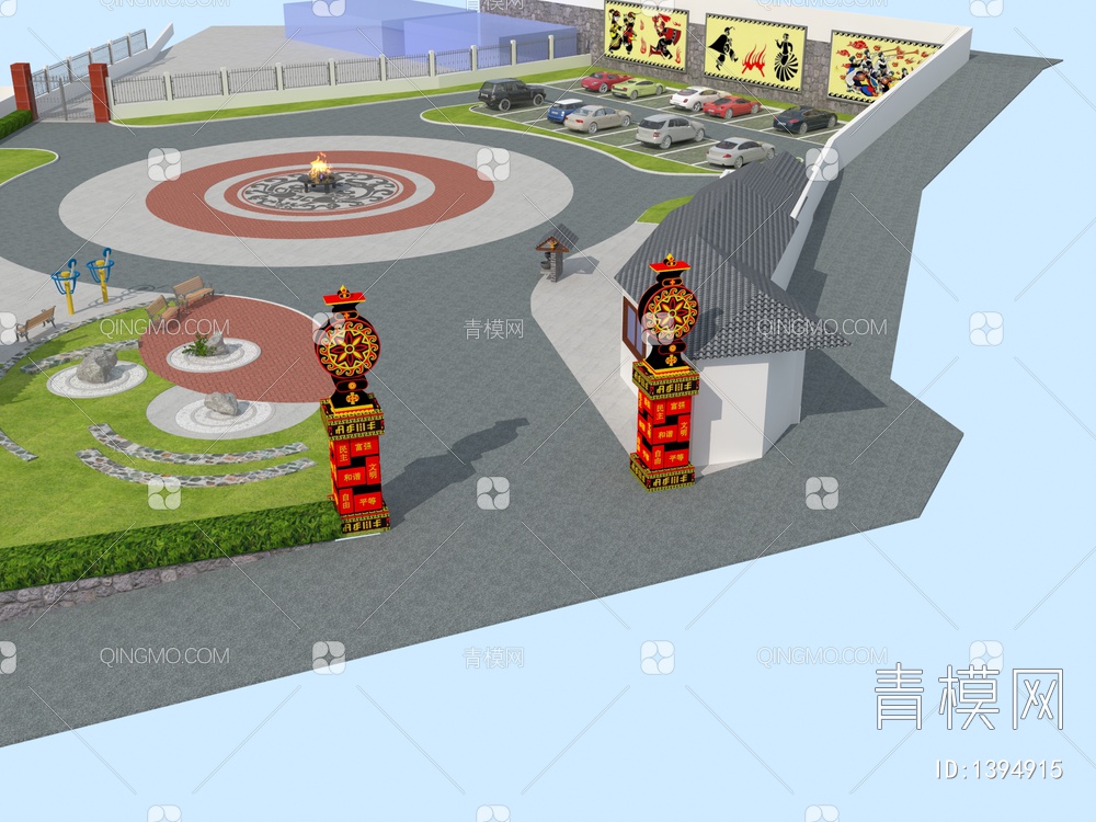 彝族广场、休闲广场、彝族小品3D模型下载【ID:1394915】