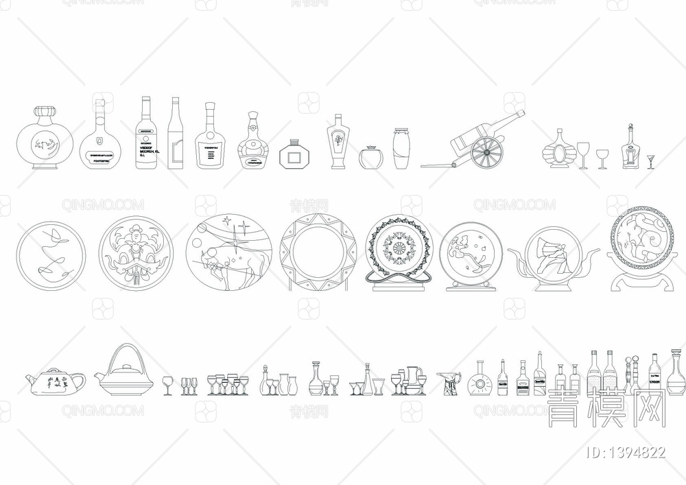 CAD工艺品摆设装饰平面图库【ID:1394822】