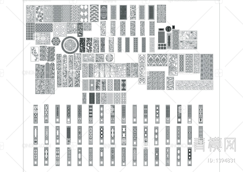 CAD雕花木格图库【ID:1394831】