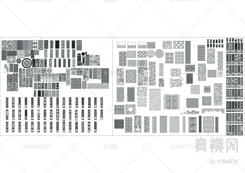 CAD雕花木格图库【ID:1394831】